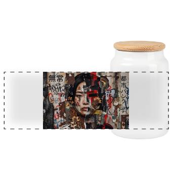 Asia Punk Collage Grunge Art Japan Street Trend - Panorama Keksdose mit Holzdeckel - Weiß - Vorne