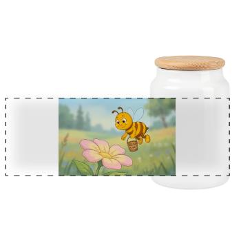 Une jolie abeille avec du miel près de la fleur - Boîte à biscuits avec couvercle en bois - blanc - Devant