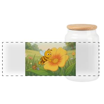 Abeille jaune dans un jardin fleuri - Boîte à biscuits avec couvercle en bois - blanc - Devant