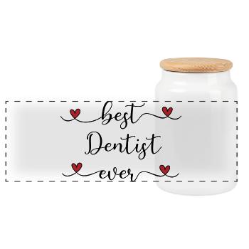 Best Dentist ever - Panoramic Cookie Jar with Wooden Lid - white - Front