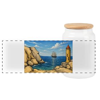 Phare en mer : Naviguer vers l’horizon - Boîte à biscuits avec couvercle en bois - blanc - Devant