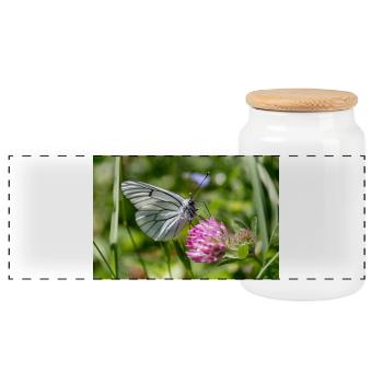 Papillon blanc arborescente sur la fleur - Boîte à biscuits avec couvercle en bois - blanc - Devant