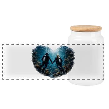 Diving together – diving couple in heart motif - Panoramic Cookie Jar with Wooden Lid - white - Front
