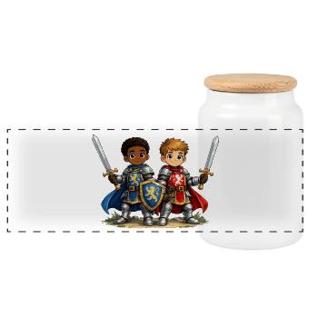 Beste Freunde - Ritterduo - Panorama Keksdose mit Holzdeckel - Weiß - Vorne