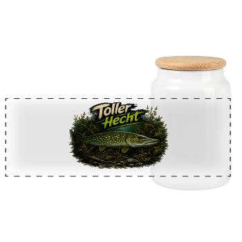 Toller Hecht – Deutscher Hecht | Angler - Panorama Keksdose mit Holzdeckel - Weiß - Vorne