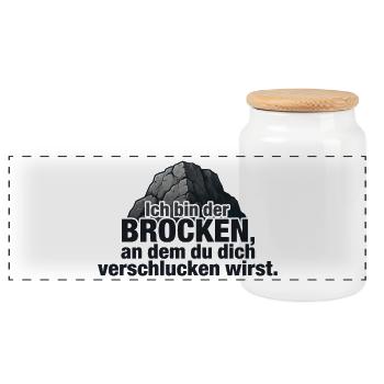 Ich bin der Brocken – Felsen Spruch Design - Panorama Keksdose mit Holzdeckel - Weiß - Vorne