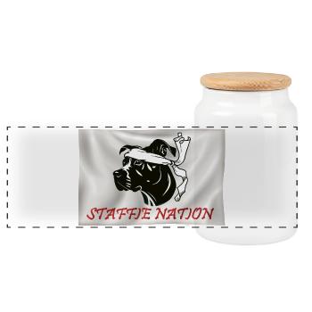 Staffie Nation - 059 - Panoramic Cookie Jar with Wooden Lid - white - Front
