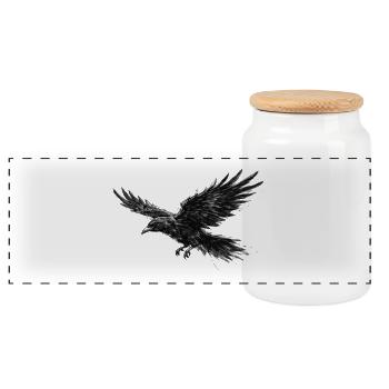 Flying Raven Gotische Grafik - Panorama Keksdose mit Holzdeckel - Weiß - Vorne