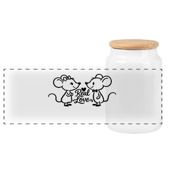 Real Love Mouse Pair - Panoramic Cookie Jar with Wooden Lid - white - Front