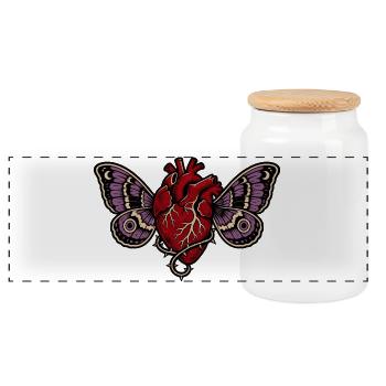 Anatomical Heart Gothic Moth Art - Panoramic Cookie Jar with Wooden Lid - white - Front