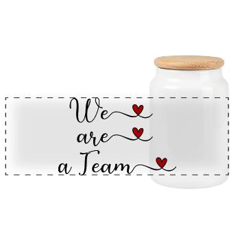 Nous sommes une équipe Team Unity Design with a Heart - Boîte à biscuits avec couvercle en bois - blanc - Devant