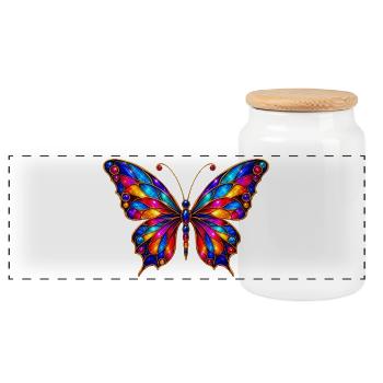 Colorful Stained Glass Butterfly - Panoramic Cookie Jar with Wooden Lid - white - Front