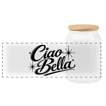 ciao bella - Panoramic Cookie Jar with Wooden Lid - white - Front