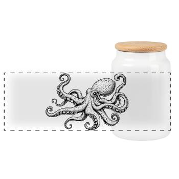 Octopus  - Panoramic Cookie Jar with Wooden Lid - white - Front