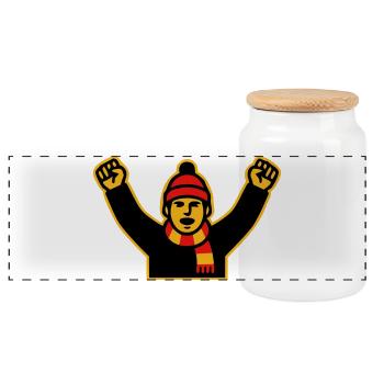 Cheering Soccer Fan Icon - Panoramic Cookie Jar with Wooden Lid - white - Front