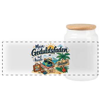 Geduldsfaden Im Urlaub Strandmotiv - Panorama Keksdose mit Holzdeckel - Weiß - Vorne