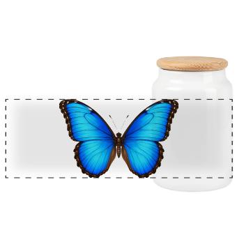 Blue Morpho Butterfly Morpho Species Cartoon Style - Panoramic Cookie Jar with Wooden Lid - white - Front