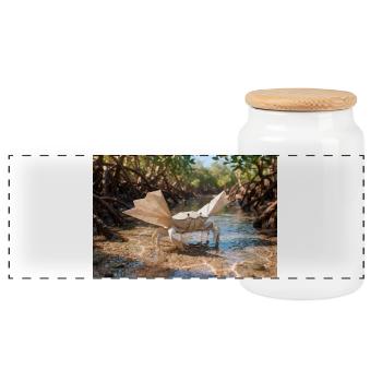 Origami paper crab in a natural mangrove forest ri - Panorama Keksdose mit Holzdeckel - Weiß - Vorne