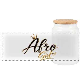Afro-Mädchen-Goldkrone - Panorama Keksdose mit Holzdeckel - Weiß - Vorne