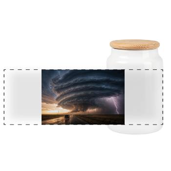 Epischer Sturm & Blitz - Panorama Keksdose mit Holzdeckel - Weiß - Vorne