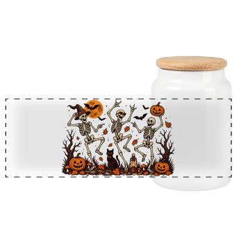 Tanzende Skelette Halloween Vintage - Panorama Keksdose mit Holzdeckel - Weiß - Vorne