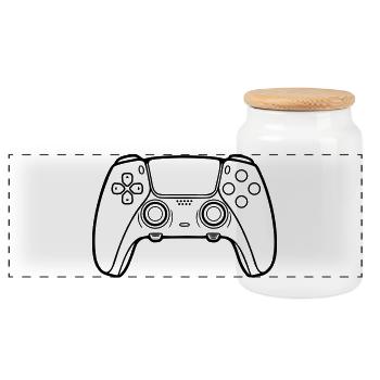 Gamepad Controller Outline Icon - Panorama Keksdose mit Holzdeckel - Weiß - Vorne