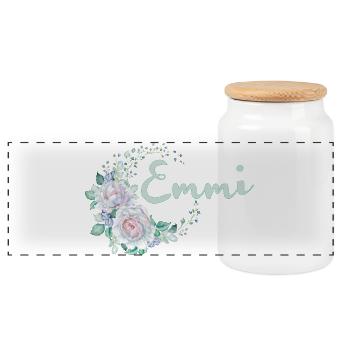 Pastell Blumenkreis Emmi Logo - Panorama Keksdose mit Holzdeckel - Weiß - Vorne