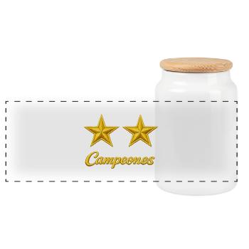 Spanien zwei goldene Sterne - Panorama Keksdose mit Holzdeckel - Weiß - Vorne