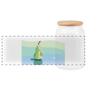 Stift auf pastellfarbener Oberfläche - Panorama Keksdose mit Holzdeckel - Weiß - Vorne