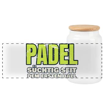 Padel - süchtig seit dem ersten Ball - Vintage - Panorama Keksdose mit Holzdeckel - Weiß - Vorne