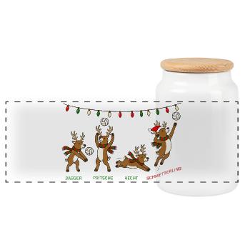 Volleyball Weihnachten Rentiere Lustiges Geschenk - Panorama Keksdose mit Holzdeckel - Weiß - Vorne