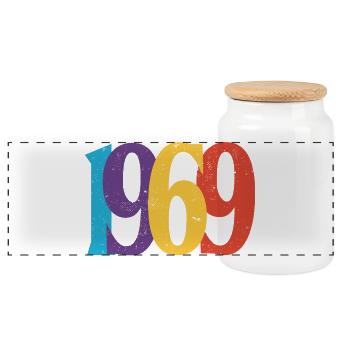 Geboren 1969 Geburtstagsgeschenk Geburtstag 69 - Panorama Keksdose mit Holzdeckel - Weiß - Vorne