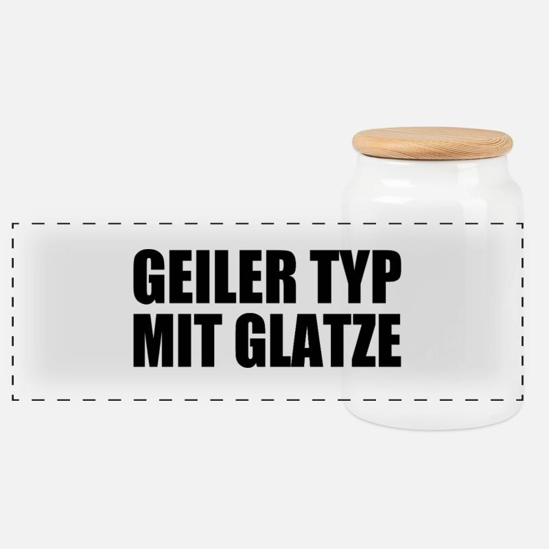 geiler typ mit glatze - Panorama Keksdose mit Holzdeckel - Weiß