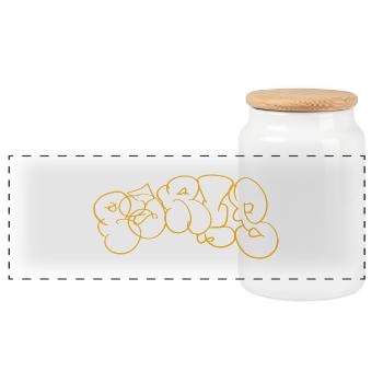 Orange Line Sketch Paris Street Art Souvenir - Panoramic Cookie Jar with Wooden Lid - white - Front