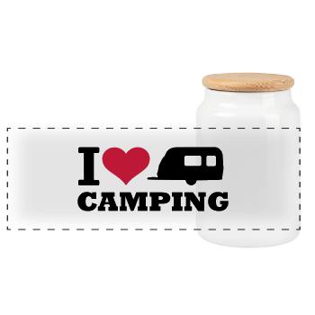 Camping - Panorama Keksdose mit Holzdeckel - Weiß - Vorne
