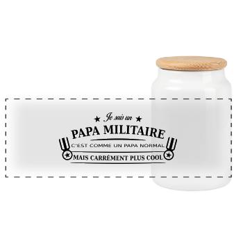 papa militaire - Boîte à biscuits avec couvercle en bois - blanc - Devant