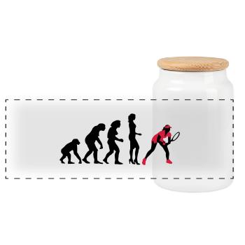 evolution_female_tennis_2c - Panorama Keksdose mit Holzdeckel - Weiß - Vorne