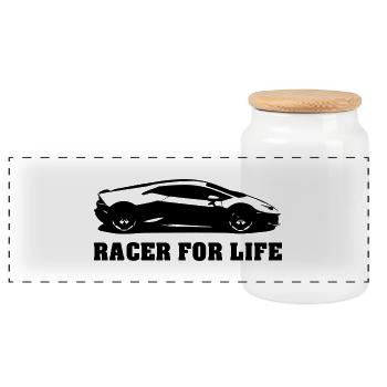 racer for life - Panoramic Cookie Jar with Wooden Lid - white - Front