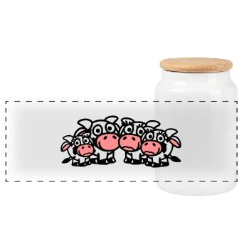 cow_family_with_two_girls_3c - Panoramic Cookie Jar with Wooden Lid - white - Front