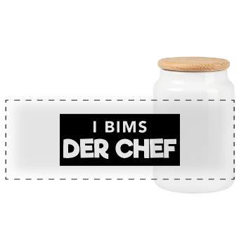 i bims der Chef - Panorama Keksdose mit Holzdeckel - Weiß - Vorne