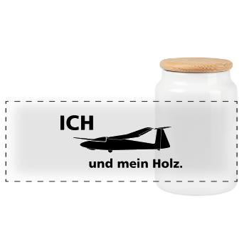 Holz Pirat Segelflugzeug - Panorama Keksdose mit Holzdeckel - Weiß - Vorne