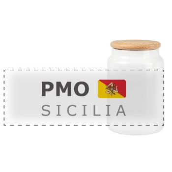 PMO SICILIA dark-lettered 400 dpi - Panorama Keksdose mit Holzdeckel - Weiß - Vorne