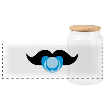 Baby Boy Mustache - Panoramic Cookie Jar with Wooden Lid - white - Front