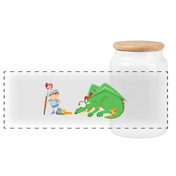 Ritter und Drache - Panorama Keksdose mit Holzdeckel - Weiß - Vorne