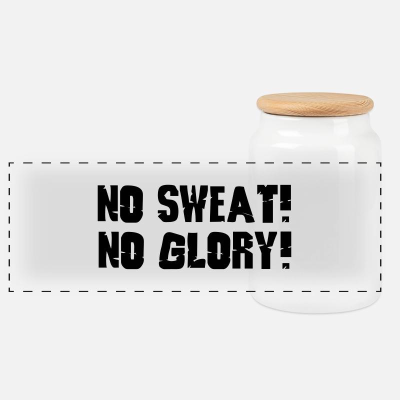 no sweat no glory - Panoramic Cookie Jar with Wooden Lid - white