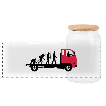 evolution_of_man_trucker_112013_a_2c - Panoramic Cookie Jar with Wooden Lid - white - Front