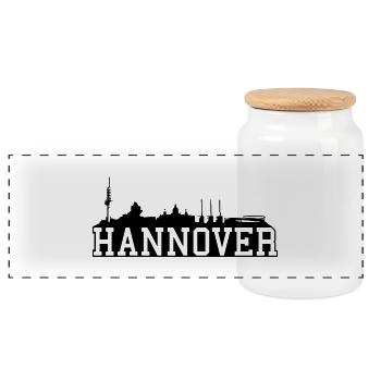 Hannover // Skyline // Silhouette // Skylineshirt - Panorama Keksdose mit Holzdeckel - Weiß - Vorne