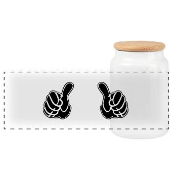 pair of pointing hands - Panoramic Cookie Jar with Wooden Lid - white - Front