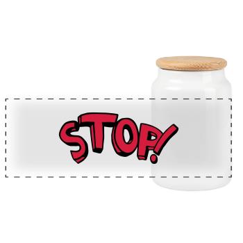 Stop Stehen Bleiben Comic Spruch - Panorama Keksdose mit Holzdeckel - Weiß - Vorne