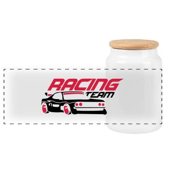 Racing Team Car - Panoramic Cookie Jar with Wooden Lid - white - Front